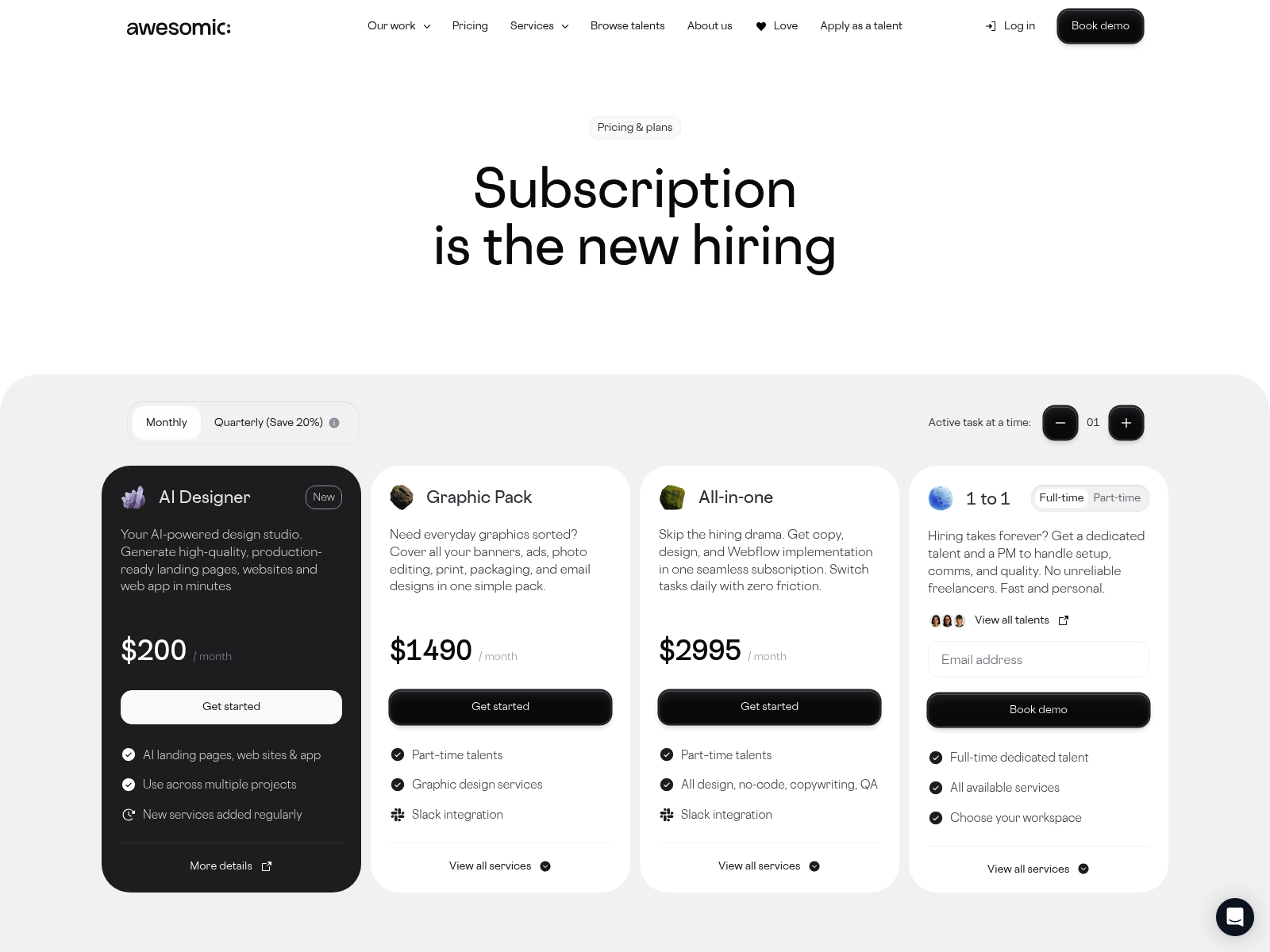 Awesomic pricing page